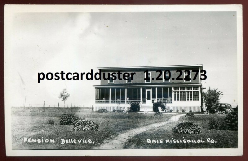 h2675 - BAIE MISSISAUOI Quebec 1930s Pension Bellevue. Real Photo Postcard