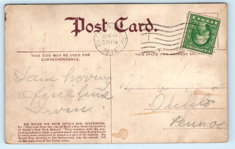 Big Round Top From Devils Den Gettysburg Pennsylvania PA Postcard