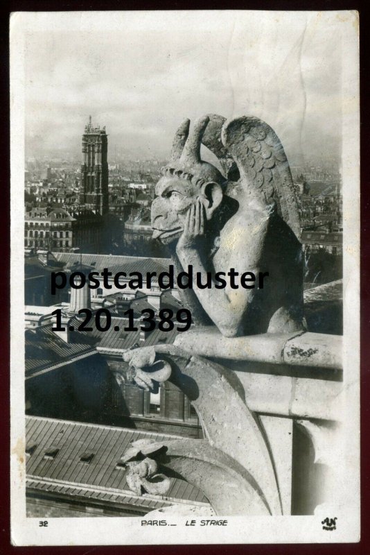h3702 -FRANCE Paris 1935 Notre Dame Stryge Gargoyle Chimera. Real Photo Postcard