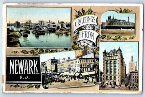 1908 Newark New Jersey NJ Vintage Postcard Greetings Multiview Building Posted
