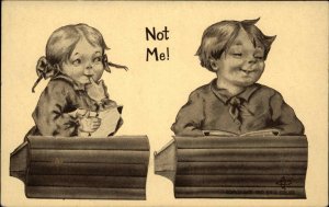 Shy Little Girl with Crush on Little Boy Romance c1910 Vintage Postcard