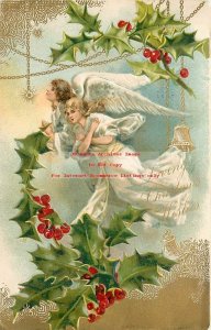 Christmas, Unknown Pub, Two Angels Flying between Holly