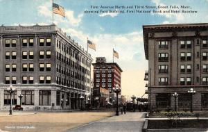 Great Falls Montana Ford Bld First National Bank Hotel Antique Postcard K13265