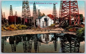 Vtg California CA Reflections In Lake Of Oil Wells Derricks 1910s View Postcard