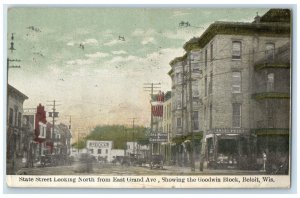 1909 State Street From East Grand Avenue Goodwin Block Beloit Wisconsin Postcard