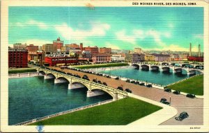 Des Moines River Bridge Des Moines Iowa IA Linen Postcard