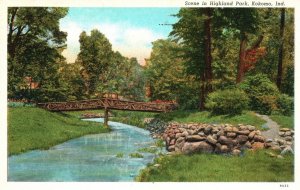 Vintage Postcard 1920's Scene in Highland Park Kokomo Indiana IND