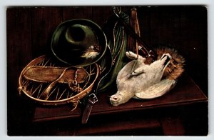 Hunting Season Postcard Wildlife Rifle Belt Hat Table Bird HK&M Germany Unused