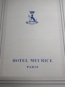 Vintage 60s HOTEL MEURICE Paris France Restaurant Full Dinner French Menu