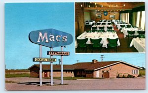 JAMESTOWN, ND North Dakota ~ Roadside MAC'S RESTAURANT c1950s Cool Sign Postcard