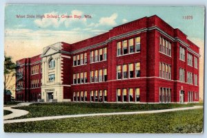1914 Green Bay Wisconsin Postcard West Side High School Exterior Building Posted