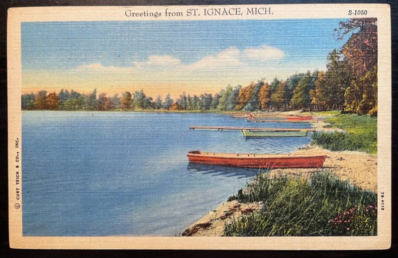Vintage Postcard 1947 Greetings from St. Ignace, Michigan (MI)
