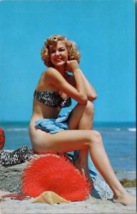 Risque Girl on Beach Bottomless c1956 Postcard J11