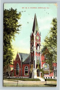 Danville IL, 1st Methodist Episcopal Church, Vintage Illinois c1908 Postcard