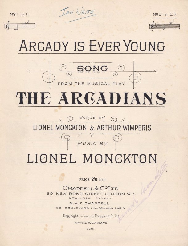 Arcady Is Ever Young The Arcadians Play Olde Sheet Music