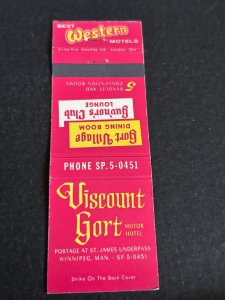 Vintage Matchbook Cover Viscount Gort Motor Hotel Winnipeg Manitoba Canada MB185