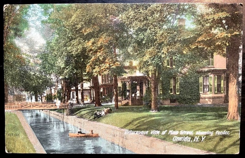 Vintage Postcard 1905 Main Street, showing Feeder, Oneida, New York