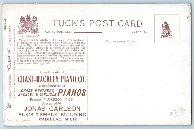 Manila Philippines PH Postcard Pasig River and Luneta Tuck Oilette c1920s Trees
