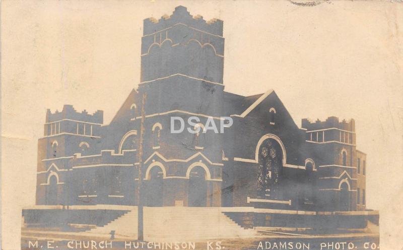 Kansas Ks Real Photo RPPC Postcard 1908 HUTCHINSON M.E. Church Adamson Image