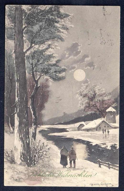 Frohliche Weihnachten Countryside scenery used c1923