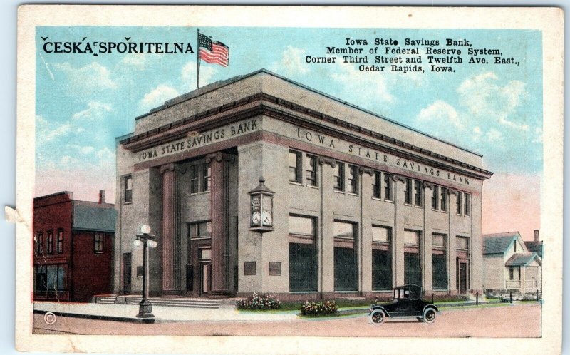 c1910s Cedar Rapids IA Iowa State Savings Bank Federal Reserve Lith Photo PC A69