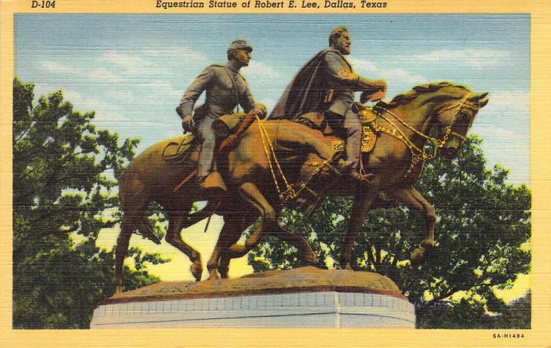 Civil War, Equestrian Statue, Robert E Lee, Dallas, TX. Old Postcard