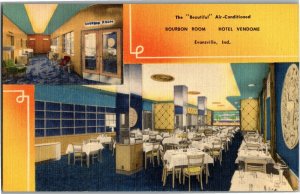 Bourbon Room Dining Hotel Vendome Evansville IN Multi View Vintage Postcard C64