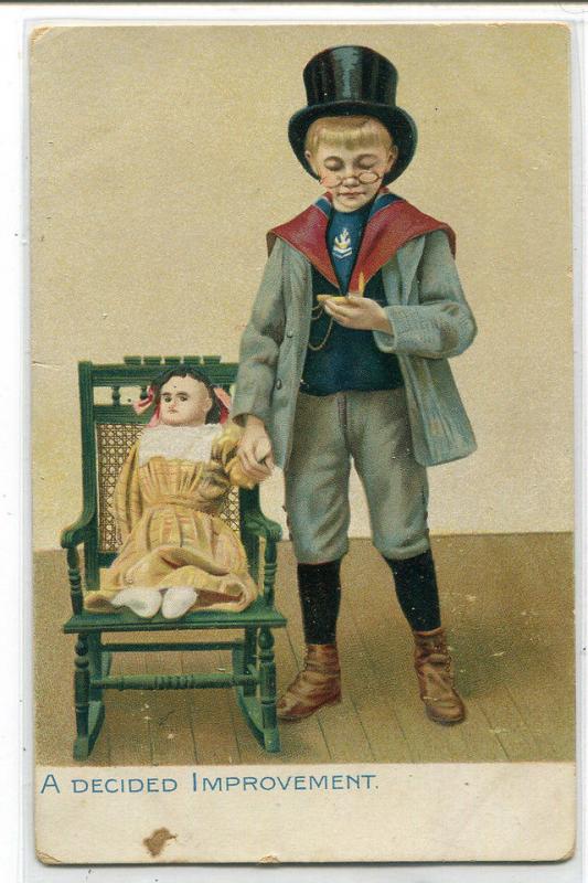 A Decided Improvement Boy Doctor Doll Little Men Women Tuck series postcard