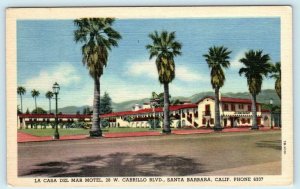 SANTA BARBARA, CA  ~ Roadside LA CASA DEL MAR MOTEL c1940s Linen Postcard