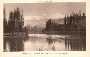 Bords De L'Isere Et L'Ile D'Amour Grenoble France, Vintage Postcard