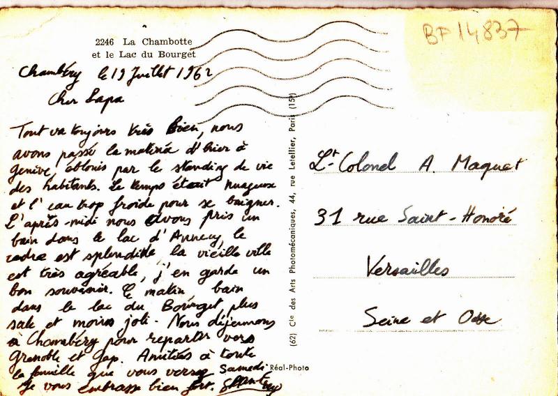 BF14837 la chambotte et le lac du bourget france front/back image