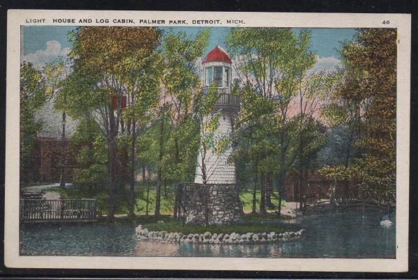 Detroit MI  Log Cabin & Lighthouse Palmer Park unused colour PC