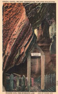 Vintage Postcard Crystal Chapel 100 ft. Underground Stalactites Niagara Cave MN