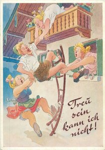 Postcard German humour comic caricature signed August Lengauer cheating