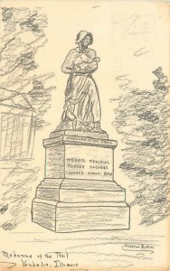 Illinois Vandalia 1950s B+W line Madonna sketch art Burtschi Postcard 22-10596