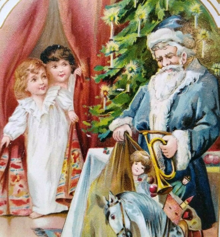 Santa Claus Father Christmas Postcard Blue Suit Coat Vintage 1908 E Grafton NH 