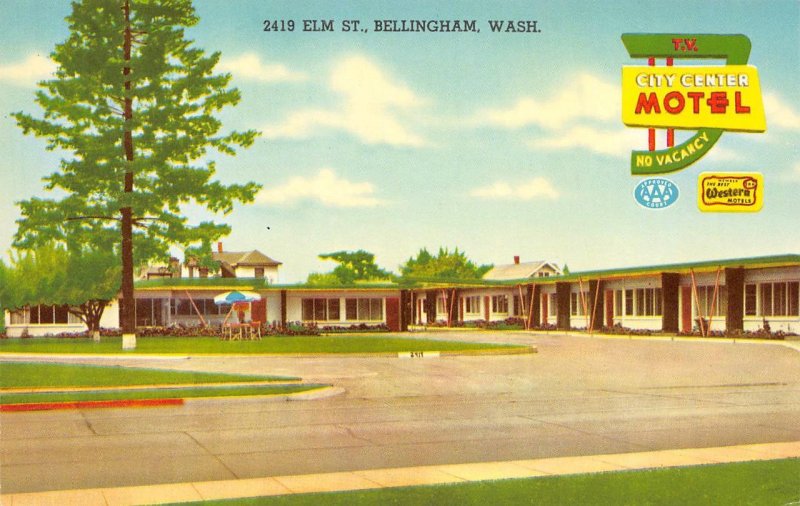 CITY CENTER MOTEL Bellingham, WA U.S. 99 Roadside ca 1950s Vintage Postcard