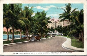 Postcard FL West Palm Beach - Hotel Pennsylvania, Henry J. Dynes Manager - cars