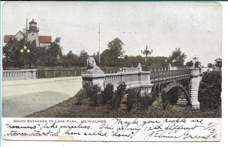 Milwaukee, WI - South Entrance to Lake Park - 1906