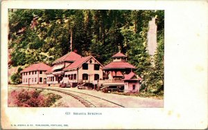 Shasta Springs CA Southern Pacific Railroad Train & Depot Vtg Postcard UDB UNP