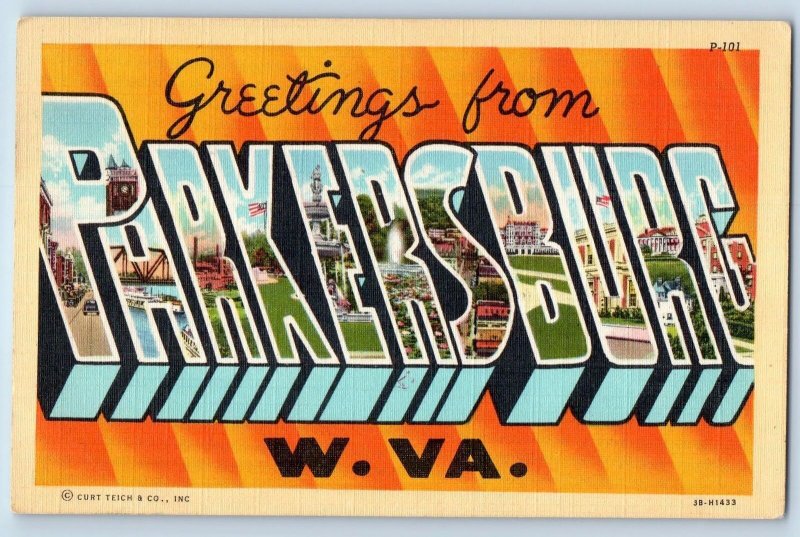 c1940 Greetings From Parkersburg Multiview West Virginia Correspondence Postcard