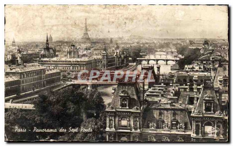 Old Postcard Panorama Paris Seven Bridges