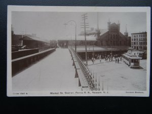 USA New Jersey NEWARK Market Street Railway Station, Penna - Old RP Postcard