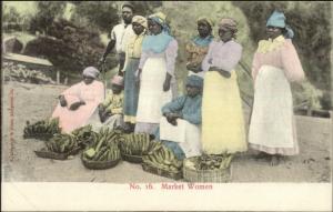Jamaica - Native Black Market Women Bananas c1905 Hand Colored Postcard