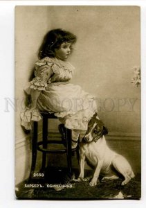 264237 Girl & JACK RUSSELL TERRIER Puppy by BARBER Vintage PC 