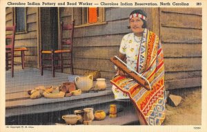Cherokee Indian Reservation, NC Pottery & Bead Worker c1930s Vintage Postcard