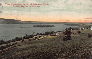 RICHFIELD SPRINGS NY~CANADARAGO LAKE & DEOWONGA ISLAND~1913 PANORAMA POSTCARD