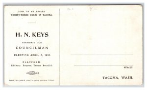 Political Canidate for Councilman H N Keys Tacoma Washington WA UNP Postcard T16