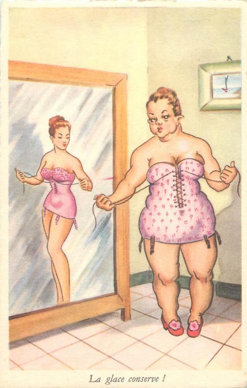 The mirror preserves comic fat woman caricature