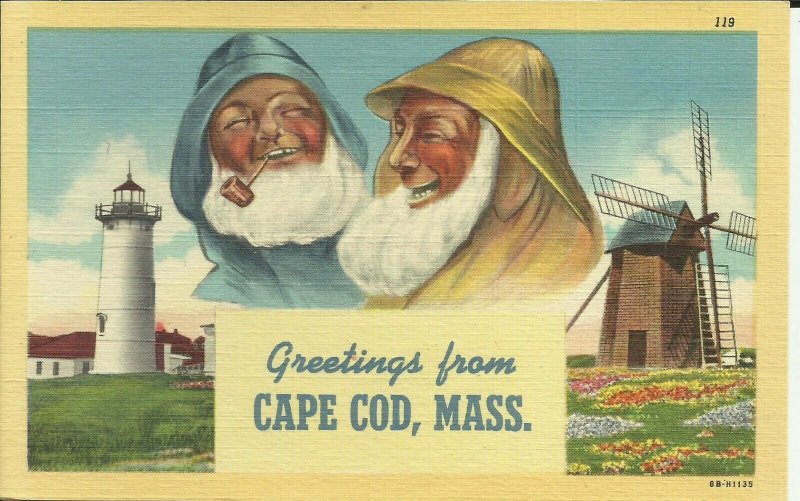 Greeting From Cape Cod,Mass.  Lighthouse windmill